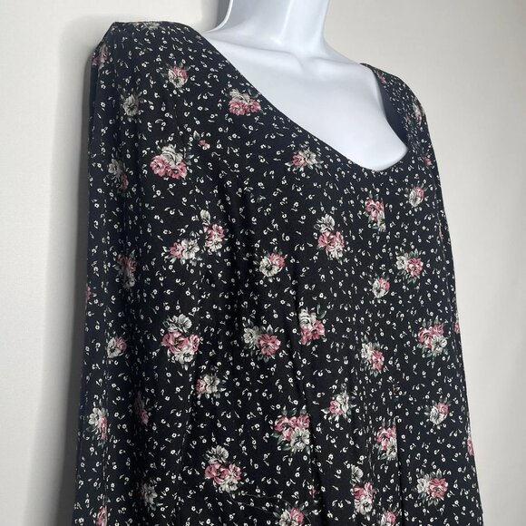 Vintage 80s EXPO Black Pink White Ditsy Floral Crop Wide Leg Jumpsuit - Picture 4 of 8